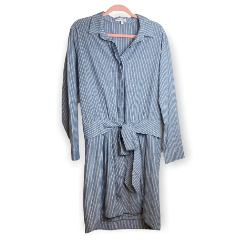 Heartloom Blue Stripe Long Sleeve Tie-Front Shirt Dress